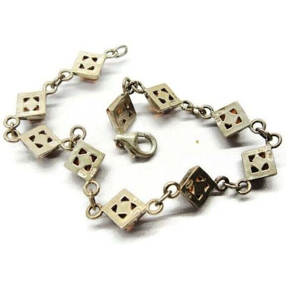 925 Sterling Silver Bracelet Square Dark Amber Square Stones HM - Picture 6 of 6